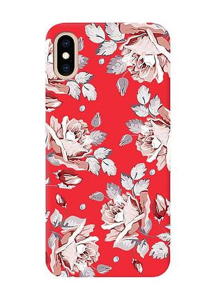 Матовый чехол с красными боками на iphone xs max :: фон розы (принт 273)