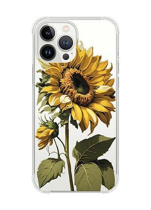 Чехол с утолщёнными углами на iphone 14 pro max :: подсолнечник (принт 274)