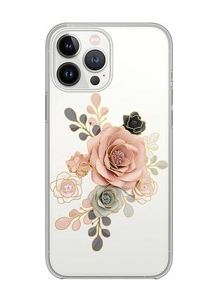 Прозрачный чехол с защитой камеры на iphone 14 pro :: розы (принт 275)