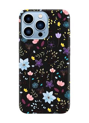 Матовий чохол з чорними боками на apple iphone 13 pro max квітковий фон (принт 267)