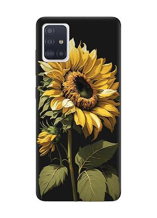 Матовый чехол с черными боками на samsung galaxy a71/a715 :: подсолнечник (принт 274)