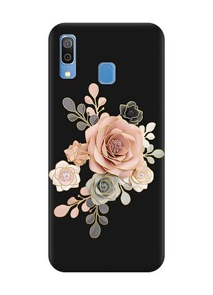 Матовый чехол с черными боками на samsung galaxy a30 (2019)/a20 (2019) :: розы (принт 275)