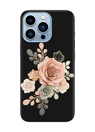 Матовый чехол с черными боками на apple iphone 13 pro max :: розы (принт 275)