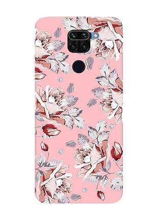 Матовый чехол с розовыми боками на xiaomi redmi note 9 :: фон розы (принт 273)