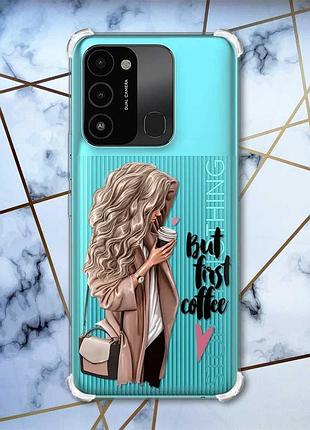 Чехол с утолщенными углами для tecno spark go 2022 :: девушка с кофе (принт 114)
