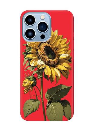 Матовый чехол с красными боками на apple iphone 13 pro max :: подсолнечник (принт 274)