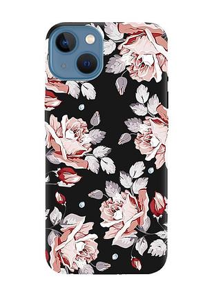 Матовий чохол з чорними боками на apple iphone 13 :: фон троянди (принт 273)