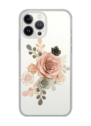 Прозрачный чехол с защитой камеры на iphone 14 pro max :: розы (принт 275)