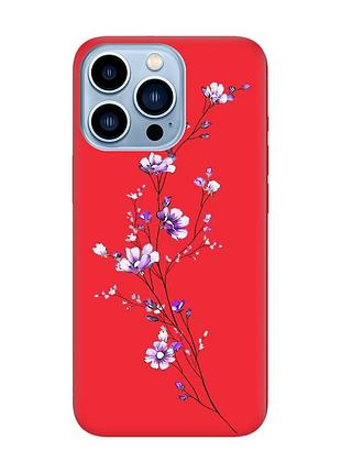 Матовый чехол с красными боками на apple iphone 13 pro max :: веточка цветов (принт 278)