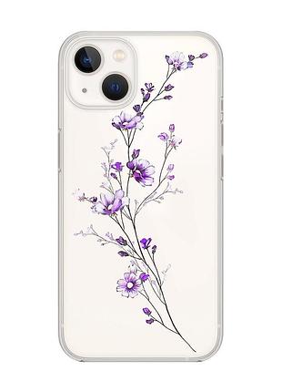 Прозрачный чехол с защитой камеры на iphone 14 plus :: веточка цветов (принт 278)