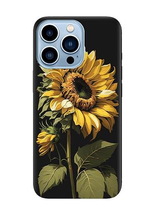 Матовый чехол с черными боками на apple iphone 13 pro max :: подсолнечник (принт 274)