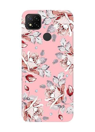 Матовый чехол с розовыми боками на xiaomi redmi 9c/10a :: фон розы (принт 273)