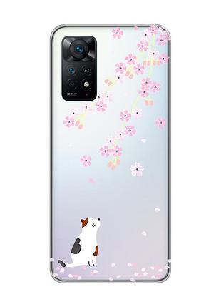 Прозорий чохол на xiaomi redmi note 11 pro :: котик і сакура (принт 283)