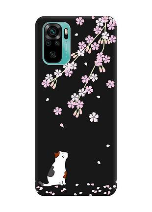 Матовий чохол з чорними боками на xiaomi redmi note 10/note 10s :: котик і сакура (принт 283)