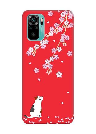 Матовий чохол з червоними боками на xiaomi redmi note 10/note 10s :: котик і сакура (принт 283)