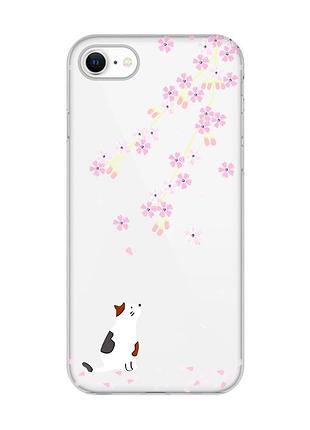 Прозорий чохол для iphone 7, 8 :: котик і сакура (принт 283)