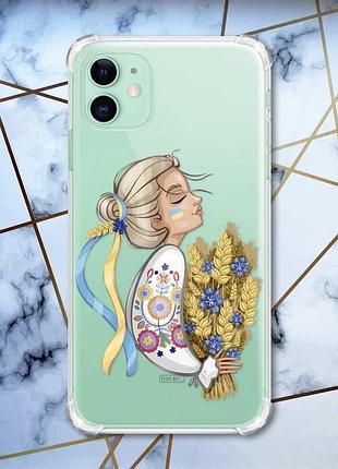 Чохол з потовщеними кутами на apple iphone 11 (6.1) :: українка з колосками (патріотичний принт 173)
