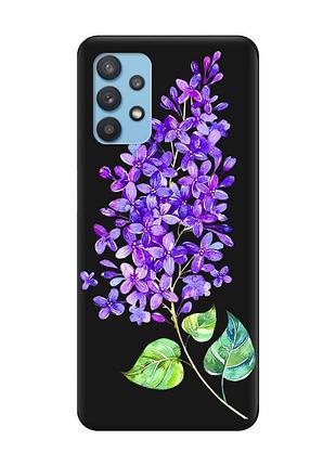 Матовый чехол с черными боками на samsung galaxy a32 :: веточка сирени (принт 280)