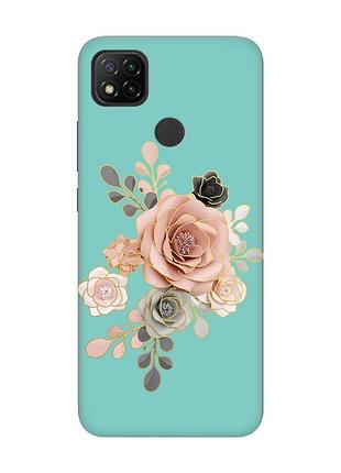 Матовый чехол с бирюзовыми боками на xiaomi redmi 9c/10a :: розы (принт 275)
