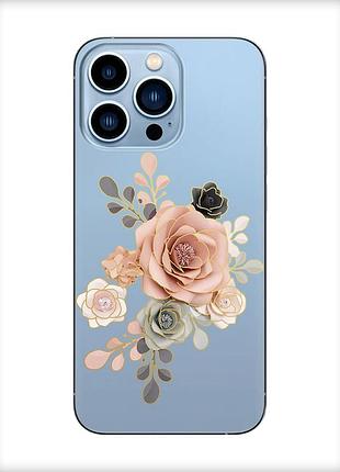 Прозрачный чехол на apple iphone 13 pro max :: розы (принт 275)