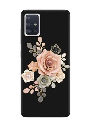 Матовый чехол с черными боками на samsung galaxy a51 :: розы (принт 275)