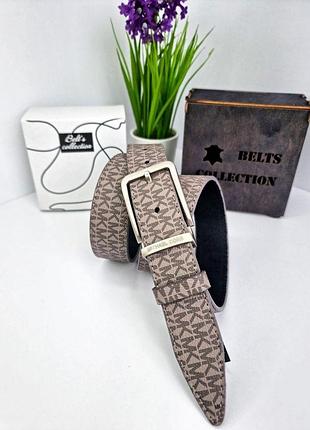 Кожаный ремень michael kors майкл корс 3,5 см, ремни с логотипом, брендовые ремни коричневый