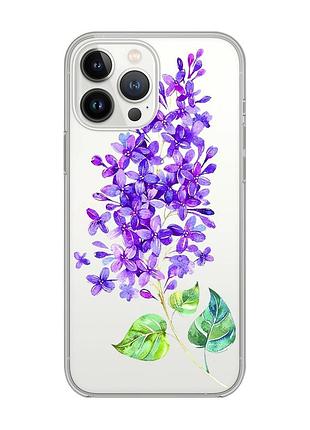 Прозрачный чехол с защитой камеры на iphone 14 pro max :: веточка сирени (принт 280)