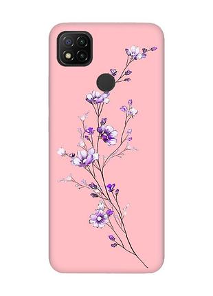 Матовый чехол с розовыми боками на xiaomi redmi 9c/10a :: веточка цветов (принт 278)