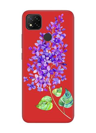 Матовый чехол с красными боками на xiaomi redmi 9c/10a :: веточка сирени (принт 280)