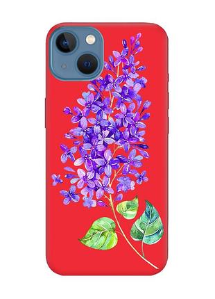 Матовий чохол з червоними боками на apple iphone 13 :: гілочка бузку (принт 280)