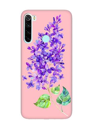 Матовый чехол с розовыми боками на xiaomi redmi note 8 :: веточка сирени (принт 280)