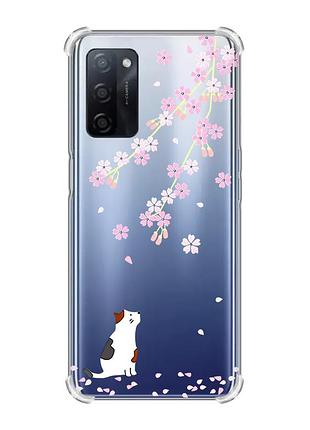 Чехол с утолщёнными углами для oppo a55 :: котик и сакура (принт 283)