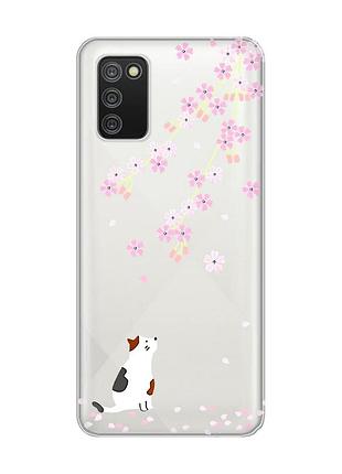 Прозрачный чехол для samsung galaxy a02s :: котик и сакура (принт 283)