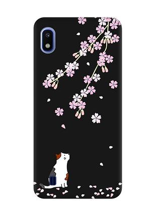 Матовый чехол с черными боками на samsung galaxy a10 (2019) a105 :: котик и сакура (принт 283)