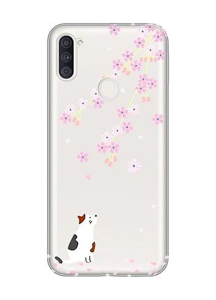 Прозорий чохол на samsung galaxy a11 :: котик і сакура (принт 283)