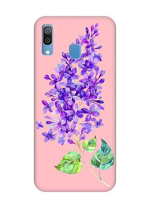 Матовый чехол с розовыми боками на samsung galaxy a30 (2019)/a20 (2019) :: веточка сирени (принт 280)
