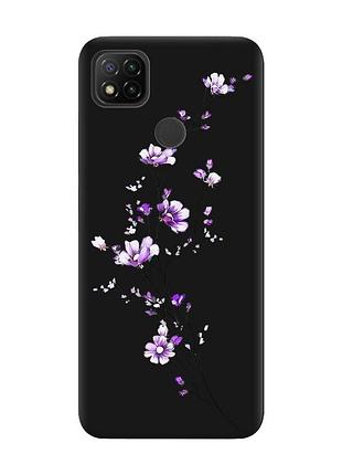 Матовый чехол с черными боками на xiaomi redmi 9c/10a :: веточка цветов (принт 278)