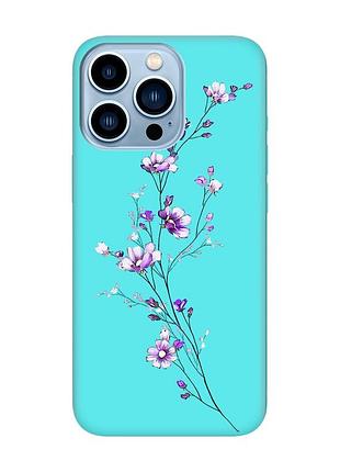 Матовий чохол з бірюзовими боками на apple iphone 13 pro max :: гілочка квітів (принт 278)