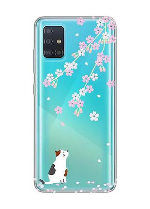 Прозрачный чехол на samsung galaxy a51 :: котик и сакура (принт 283)