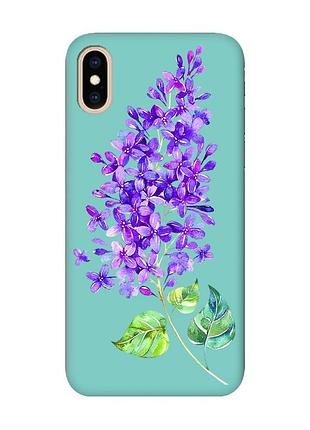 Матовий чохол з бірюзовими боками на iphone xs max :: гілочка бузку (принт 280)