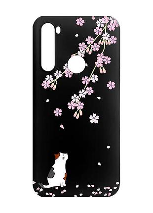 Матовый чехол с черными боками на xiaomi redmi note 8 :: котик и сакура (принт 283)