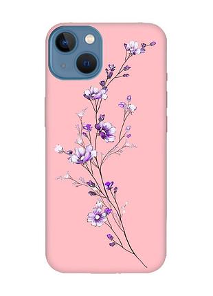 Матовый чехол с розовыми боками на apple iphone 13 :: веточка цветов (принт 278)