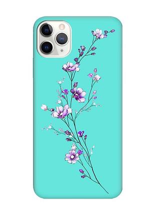 Матовый чехол с бирюзовыми боками на iphone 11 pro max (6.5) :: веточка цветов (принт 278)