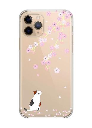 Прозрачный чехол на apple iphone 11 pro (5,8) :: котик и сакура (принт 283)