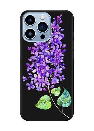 Матовый чехол с черными боками на apple iphone 13 pro max :: веточка сирени (принт 280)