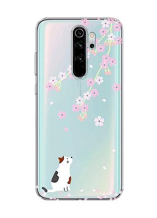 Прозрачный чехол на xiaomi redmi note 8 pro :: котик и сакура (принт 283)
