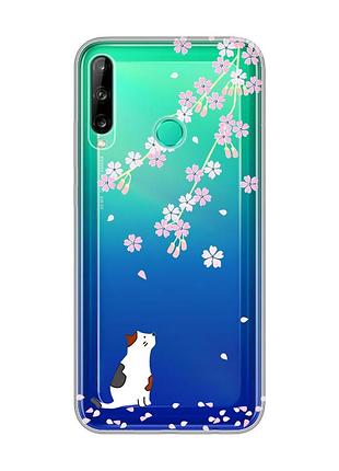Прозрачный чехол для huawei р40 lite e / y7p :: котик и сакура (принт 283)