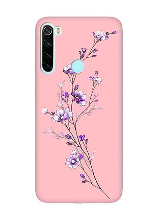 Матовый чехол с розовыми боками на xiaomi redmi note 8 :: веточка цветов (принт 278)