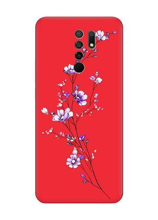 Матовий чохол з червоними боками на xiaomi redmi 9 :: гілочка квітів (принт 278)