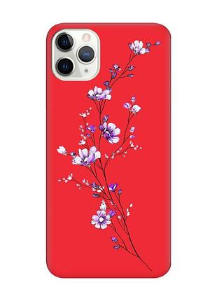 Матовый чехол с красными боками на iphone 11 pro max (6.5) :: веточка цветов (принт 278)